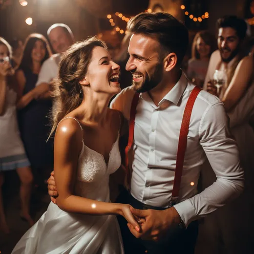 Les mariés qui dansent au milieu des invités